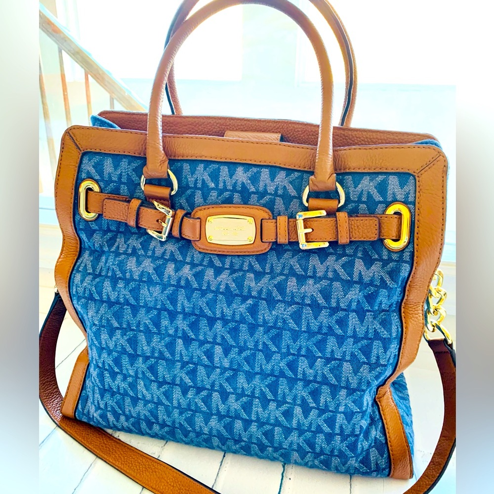 Rare! Michael Kors Hamilton Frame Out Denim Tote